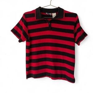 Vintage 90s Red & Black Striped Polo Shirt — Erika & Co Cotton Blend — Size M
